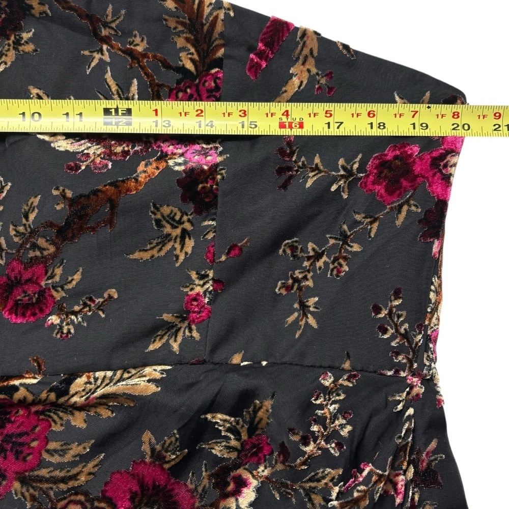 NWT SHOWPO Jessell Flocked Velvet Midi Dress US Size 14 Strapless Black Floral - Picture 7 of 13
